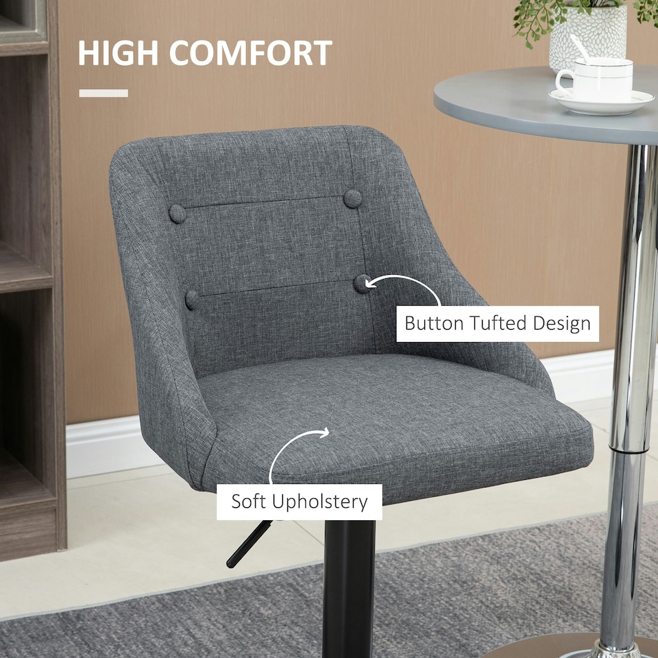 image 1 of HOMCOM Swivel Bar Stools Set of 2 Adjustable Height Fabric Bar Chairs Grey
