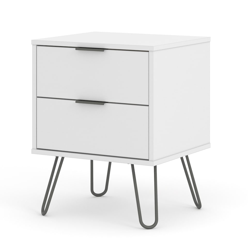 image 1 of Augusta 2 Drawer Bedside Table - Modern Industrial Style Nightstand for Bedrooms | White | White | One Size | 1