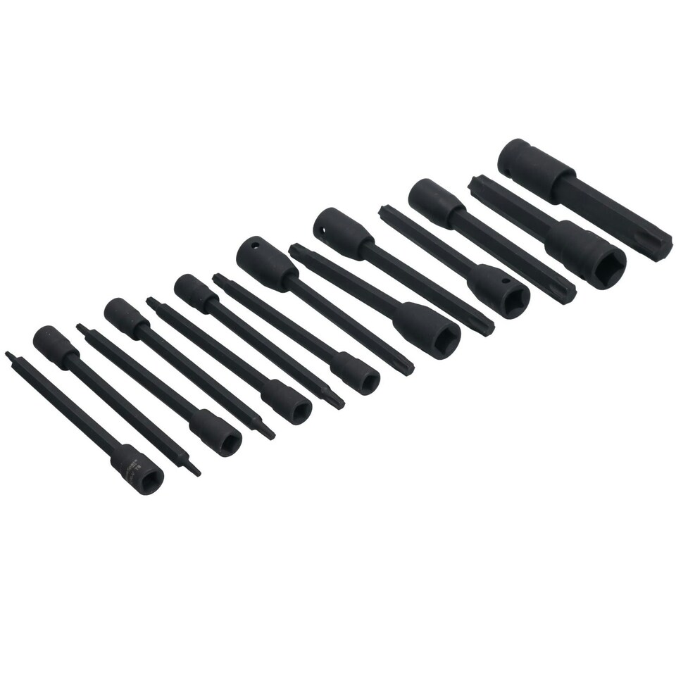 image 1 of Extra Long Torx Star Impacted Impact Bit Sockets T6 - T70 Mixed Drive 15pc