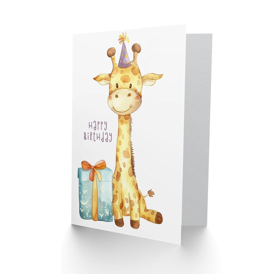 image 1 of Cute Party Hat Cartoon Kids Girl Boy Giraffe Child Baby Birthday Card