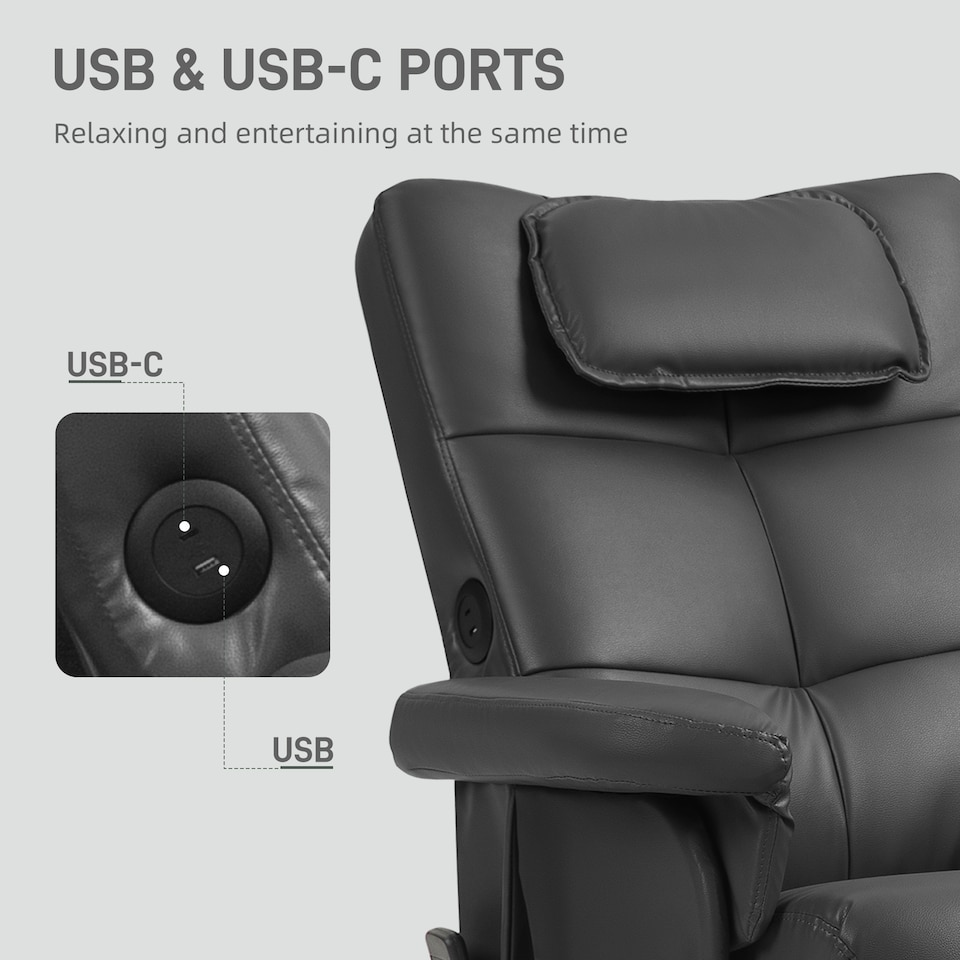 image 1 of HOMCOM Massage Recliner Chair with Footstool, Upholstered Armchair with Adjustable Backrest, Remote Control, Hidden Storage and USB Ports for Living Room, Bedroom, Black