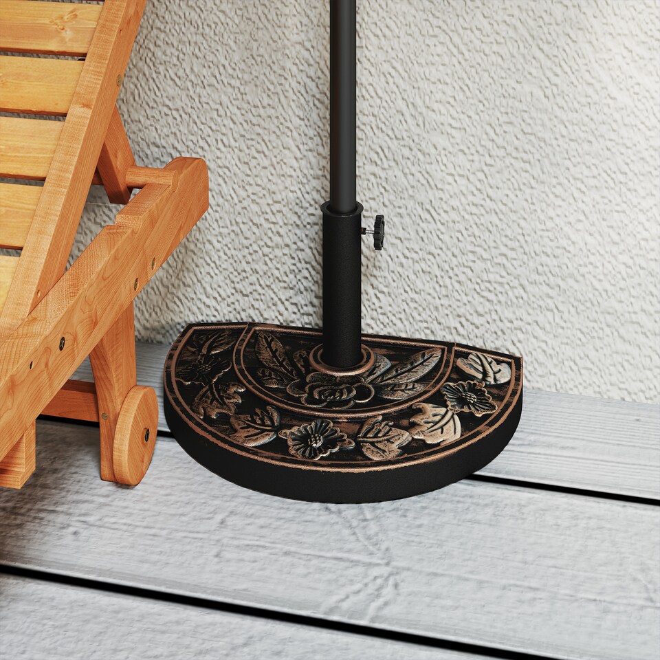 image 1 of Outsunny 9kg Resin Parasol Base Half Round Umbrella Stand with Floral Design for Garden Outdoor Suitable Umbrella Rod 38cm 48cm Bronze Tone