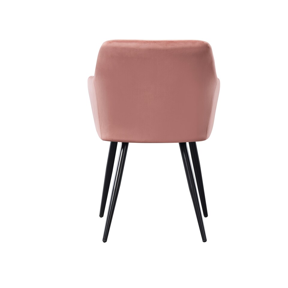 image 1 of Set of 6 Camden Modern Velvet Dining Chairs with Armrests, Quilted Design & Black Metal Legs Pink