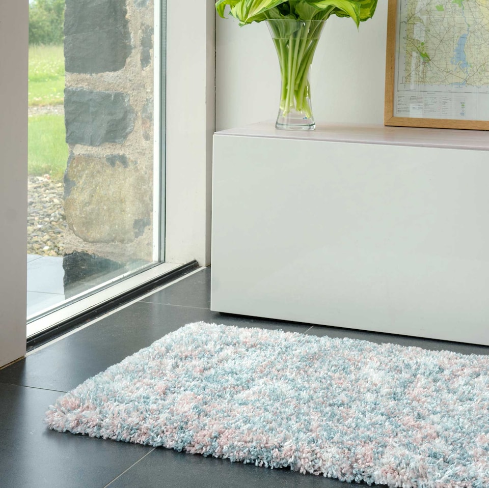image 1 of KUKOON Soft Mottled Light Blue Shaggy Rug – Cozy Deep Pile Modern Area Carpet for Living Room & Bedroom 60cm x 240cm