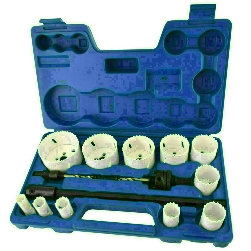 image 1 of 17pc Bimetal Hole Saw Cutter Circle Drill Pilot Drill Arbor 16 - 76mm & Extension TE878