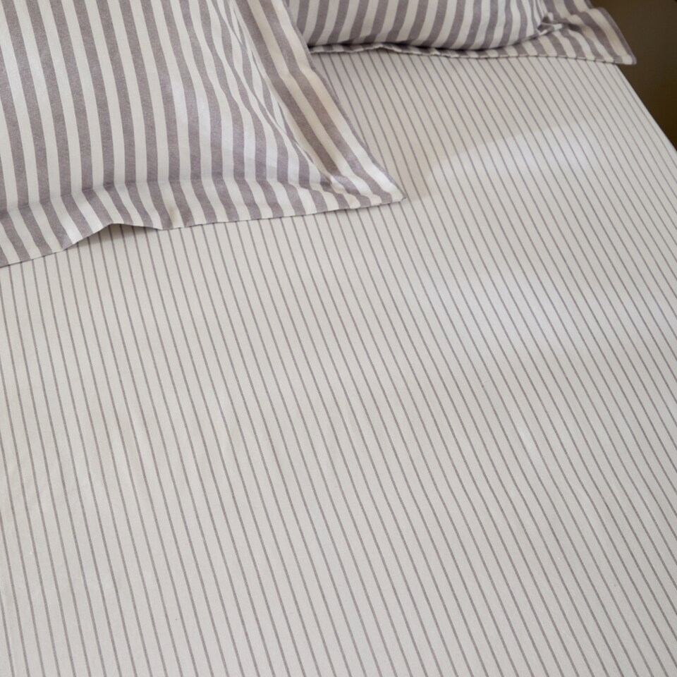 image 1 of Yard Hebden Narrow Stripe Cotton Fitted Sheet | Purple | Mauve