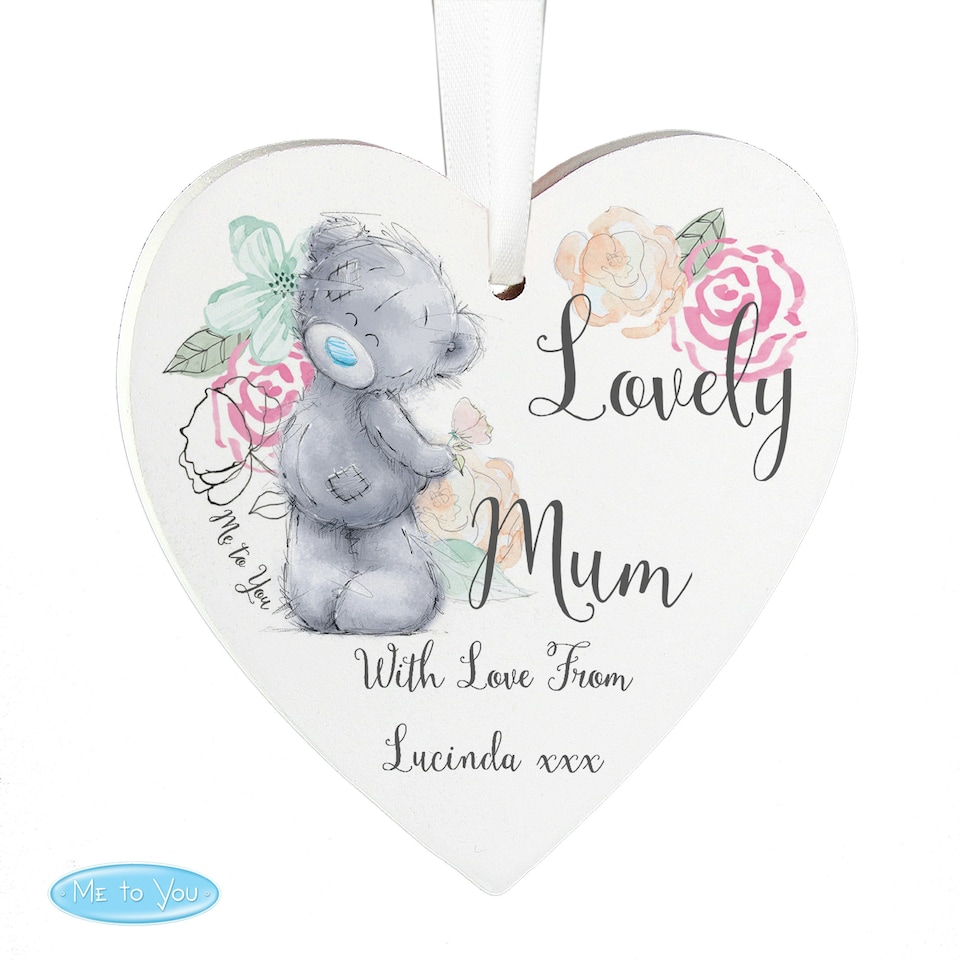 image 1 of Personalised Me to You Floral Wooden Heart Decoration