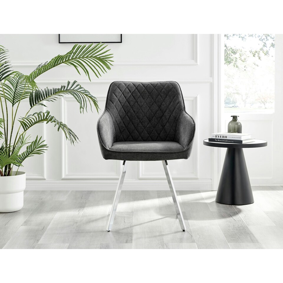 image 1 of Furniturebox 2x Falun Dark Grey Fabric Silver Leg Dining Chairs