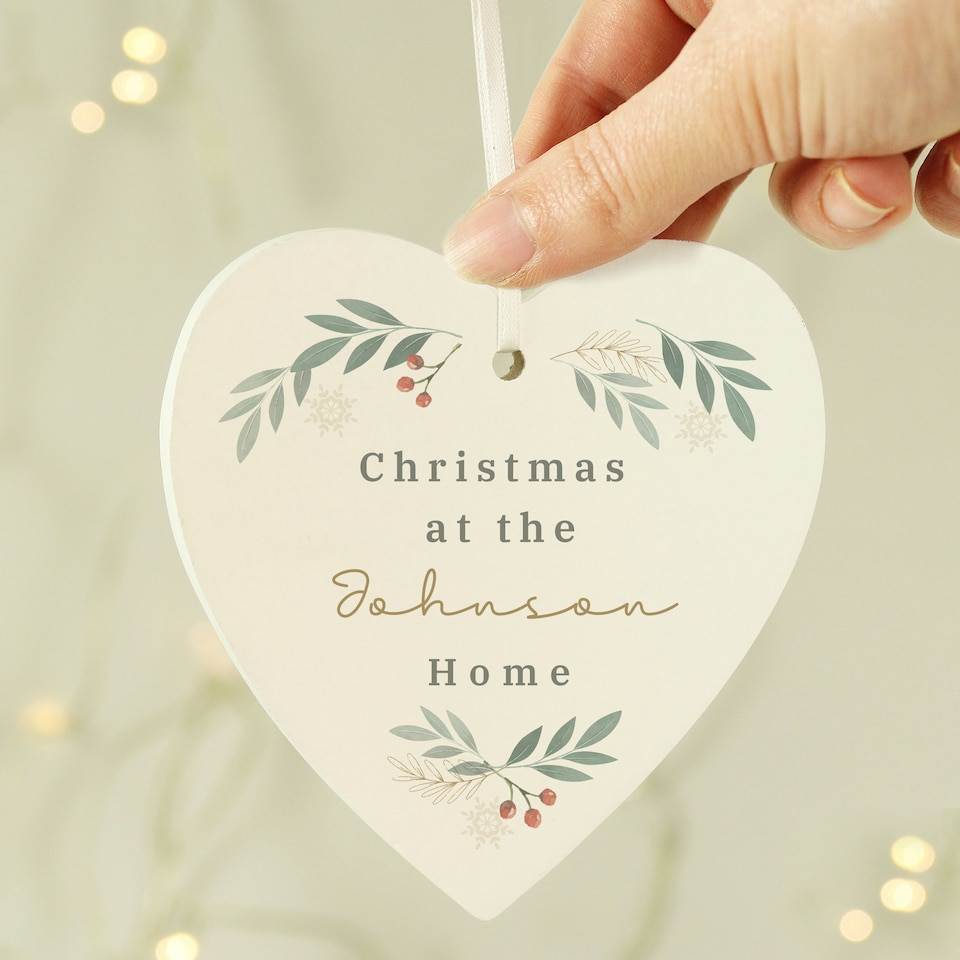 image 1 of Personalised Christmas Foliage Hanging Heart Decoration