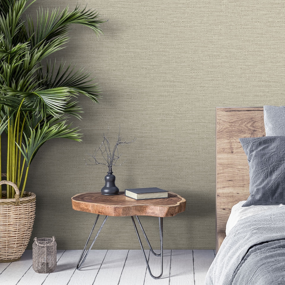 image 1 of Grandeco Telma Slubbed Fabric Hessian Textured Luxury Wallpaper Taupe | Brown | Taupe | 5.32m2