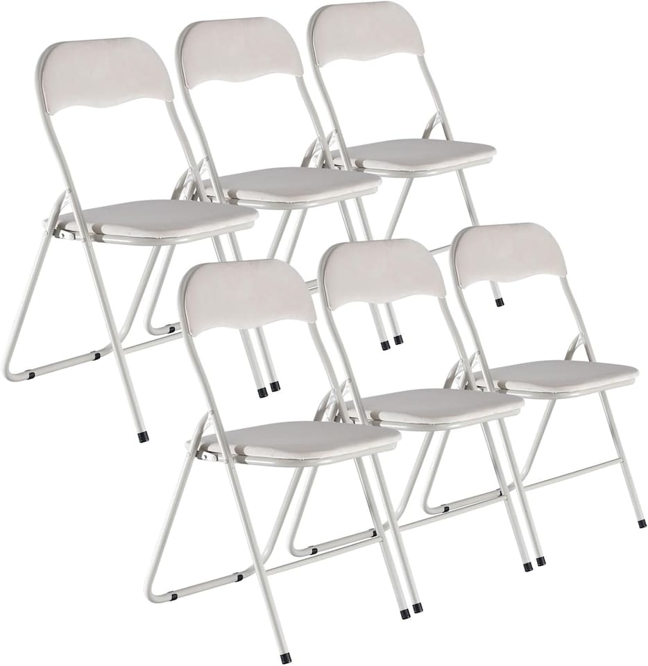 image 1 of 6 Pc Folding Lightweight Chair Set Portable Metal Frame PVC Velvet Ribcord Seats | Multi | Blue
