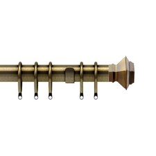 35mm Fixed Length Metal Curtain Pole Set Antique Brass Aztec Finial 300cm | Bronze | Bronze