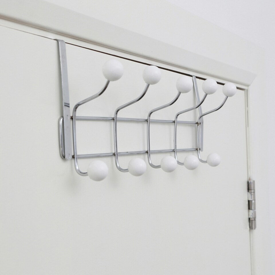 image 1 of Interiors by Premier Over Door Hanger, 10 White Ball Hooks Door Hanger, Space-Saving Door Hanger for Living Room and Hallway