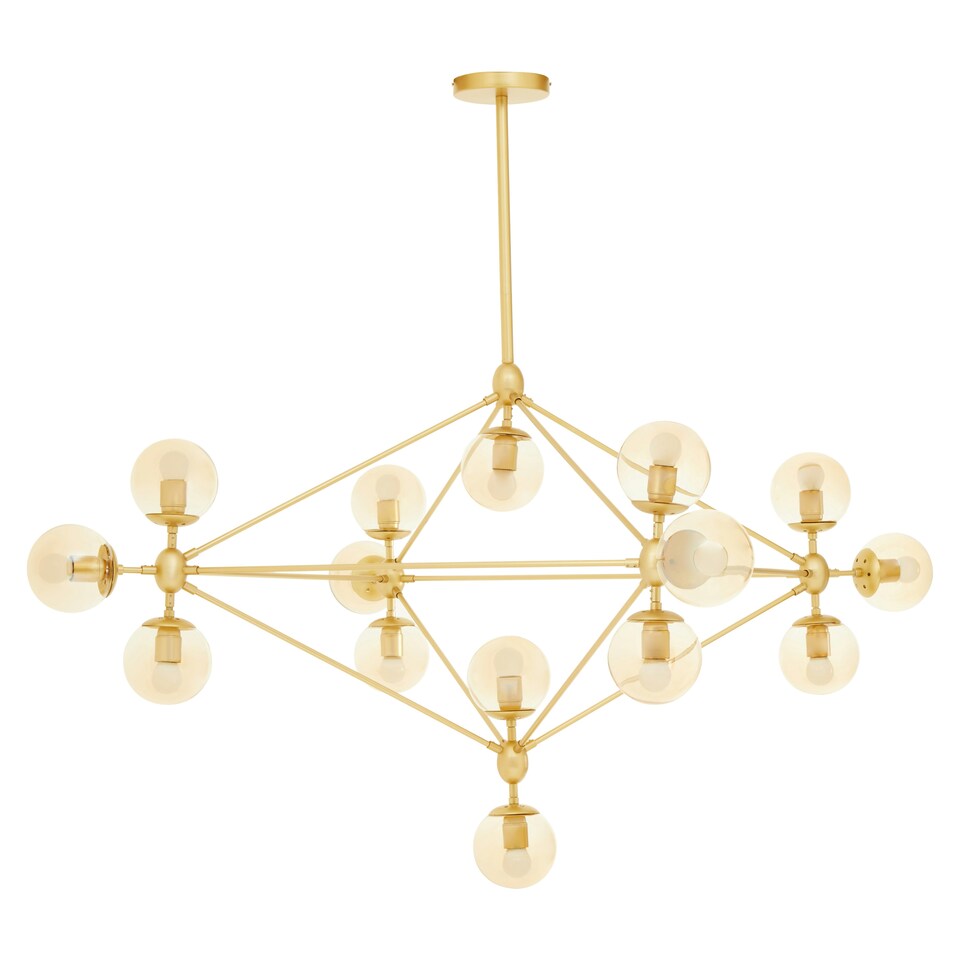 image 1 of Interiors by Premier Modern Fifteen Arm Gold Finish Pendant Light, Industrial Molecular Multi Bulb Ceiling Fixture, Chandelier