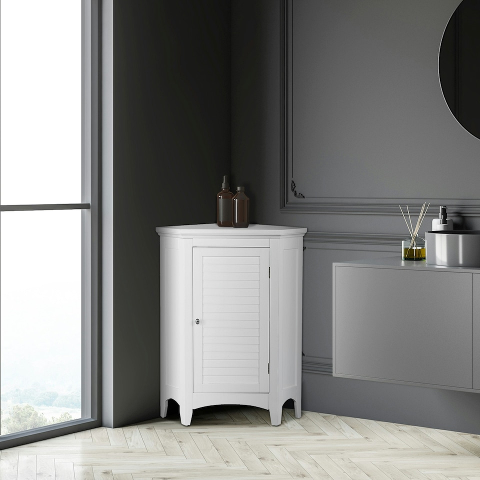 image 1 of Teamson Home Wooden Bathroom Corner Cabinet Standing White