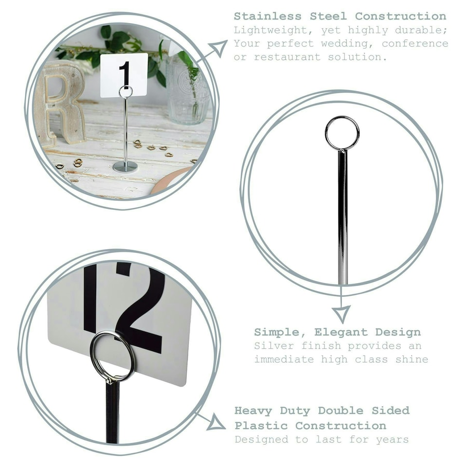 image 1 of Argon Tableware Table Numbers with 30cm Holders - 30cm - Silver - Pack of 50