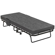 HOMCOM Folding Bed with Mattress, Foldable Guest Bed on Wheels, Portable Single Bed with 10cm Mattress, Side Pockets, Cover, 190 x 80cm, Dark Grey