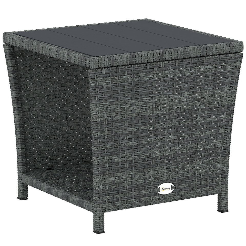 image 1 of Outsunny Side Table 2-Tier with Storage Shelf/Grey | Grey | Grey, Dark Grey | 45 x 45 x 43 cm