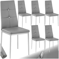 Dining Chair Set - high backrest, slim steel legs & rhinestone highlights - Set of 6 Grey