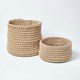 image 5 of Homescapes Linen Cotton Knitted Round Storage Basket - 42 x 37 cm Cream | L