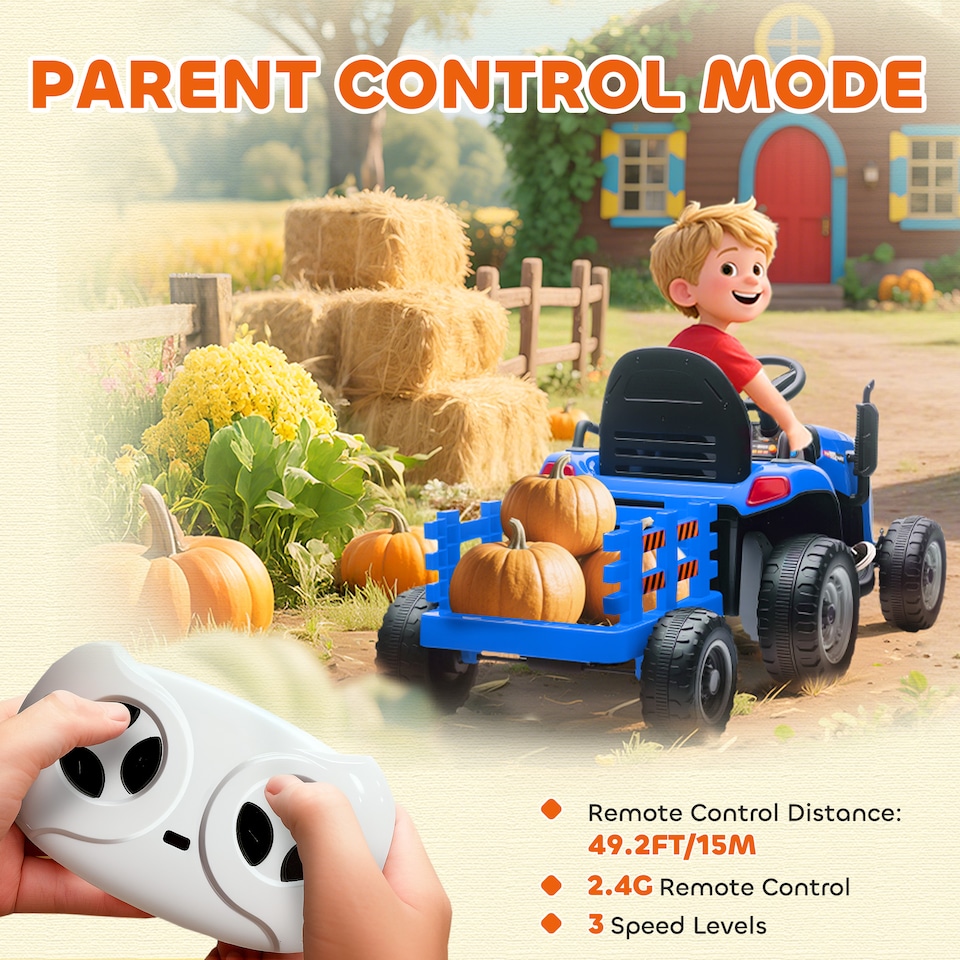 image 1 of AIYAPLAY Ride on Tractor and Trailer, 12V Electric Ride on Tractor, Blue