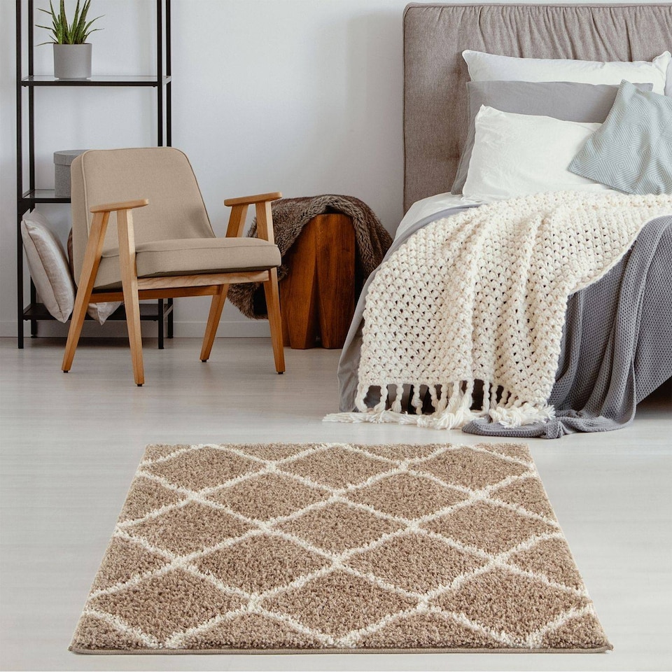 image 1 of The Rugs Moroccan Collection Soft High Pile Shaggy Lattice Floor Rugs and Runners Living Room