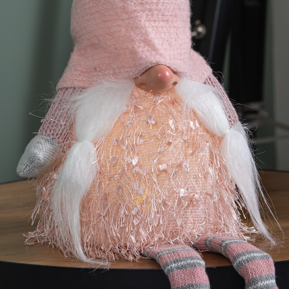 image 1 of 50cm Christmas Sitting Female Light Up LED Gonk with Dangly Legs in Pink Hat