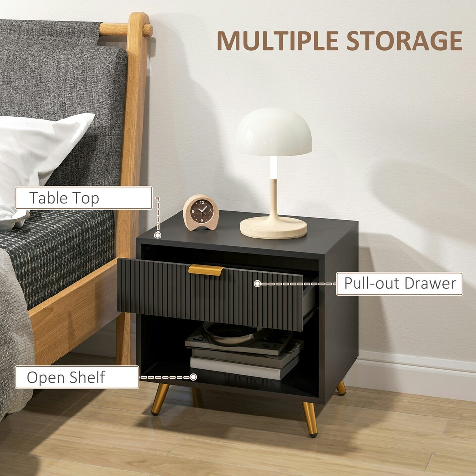 image 1 of HOMCOM Small Table With Drawer, Open Compartment and Handle, Black