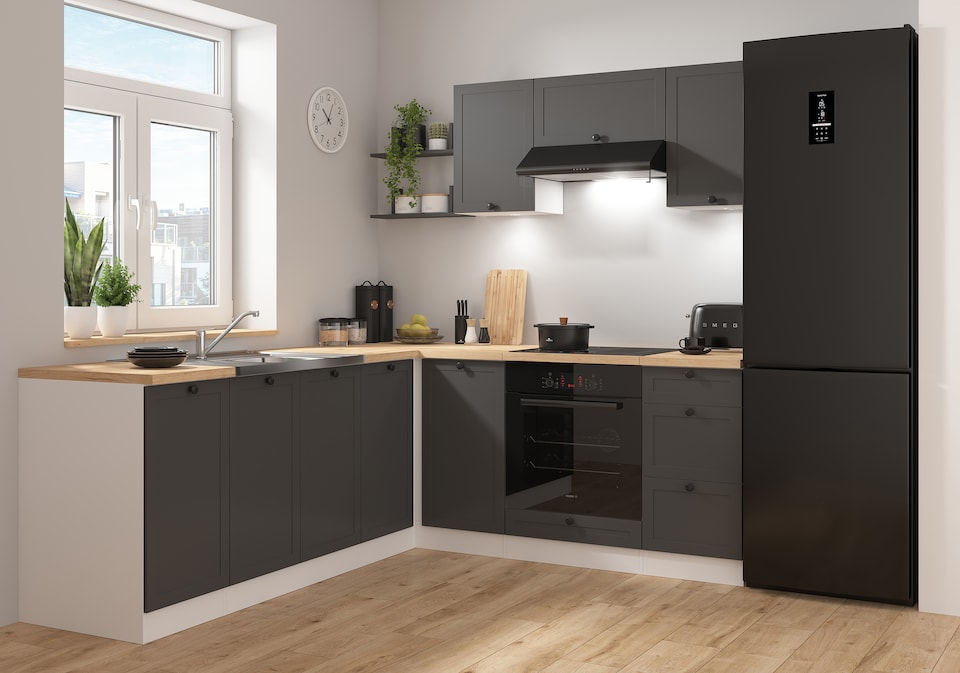image 1 of Kitchen Sink and Base Unit All in One Under Sink 800mm Base Cabinet Shaker Dark Grey with Steel Sit On Lay On Sink Modern Junona