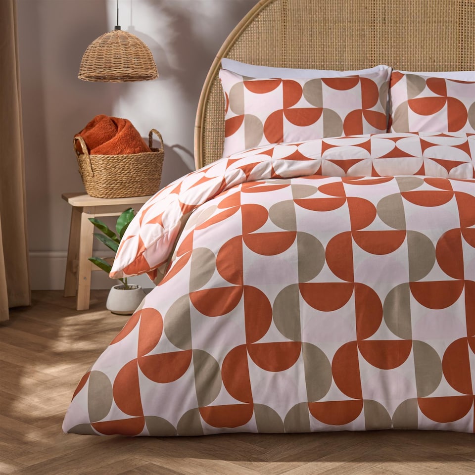 image 1 of OHS Moroccan Abstract Microfibre Duvet Cover with Pillowcase Bedding Set | Orange | Rust | Double