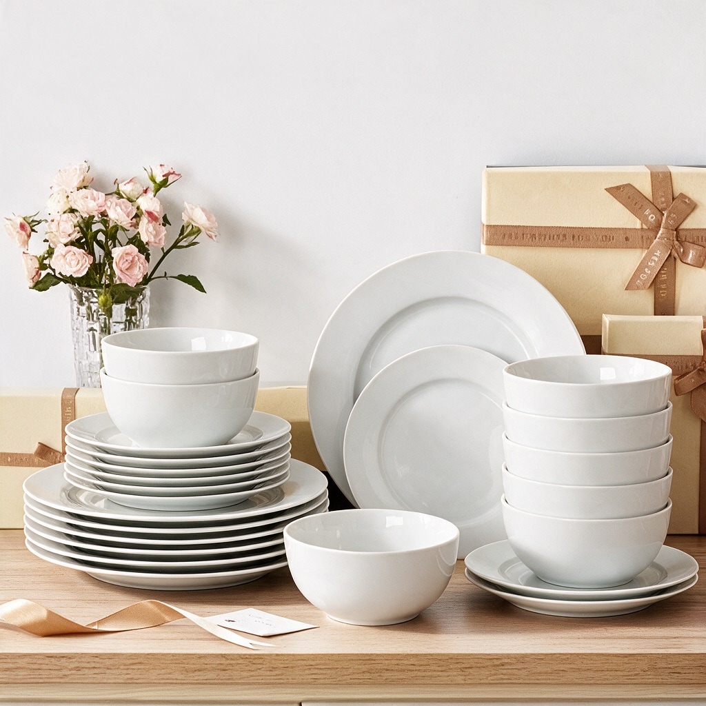 24pc White Rimmed Dinner Set