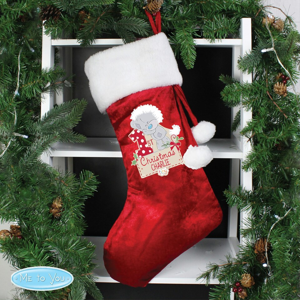 image 1 of Personalised Tiny Tatty Teddy 'My 1st Christmas' Luxury Red Stocking