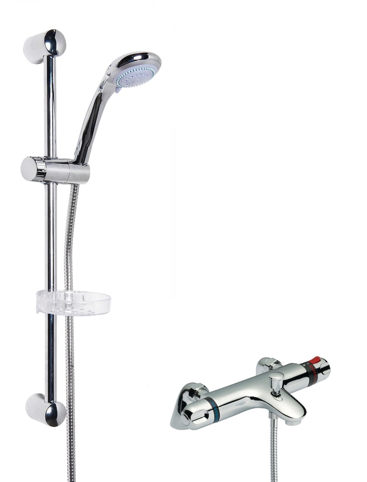 Balterley Thermostatic Bath Shower Mixer Tap & Multi Function Round Handset Slide Rail Kit Bundle - Balterley