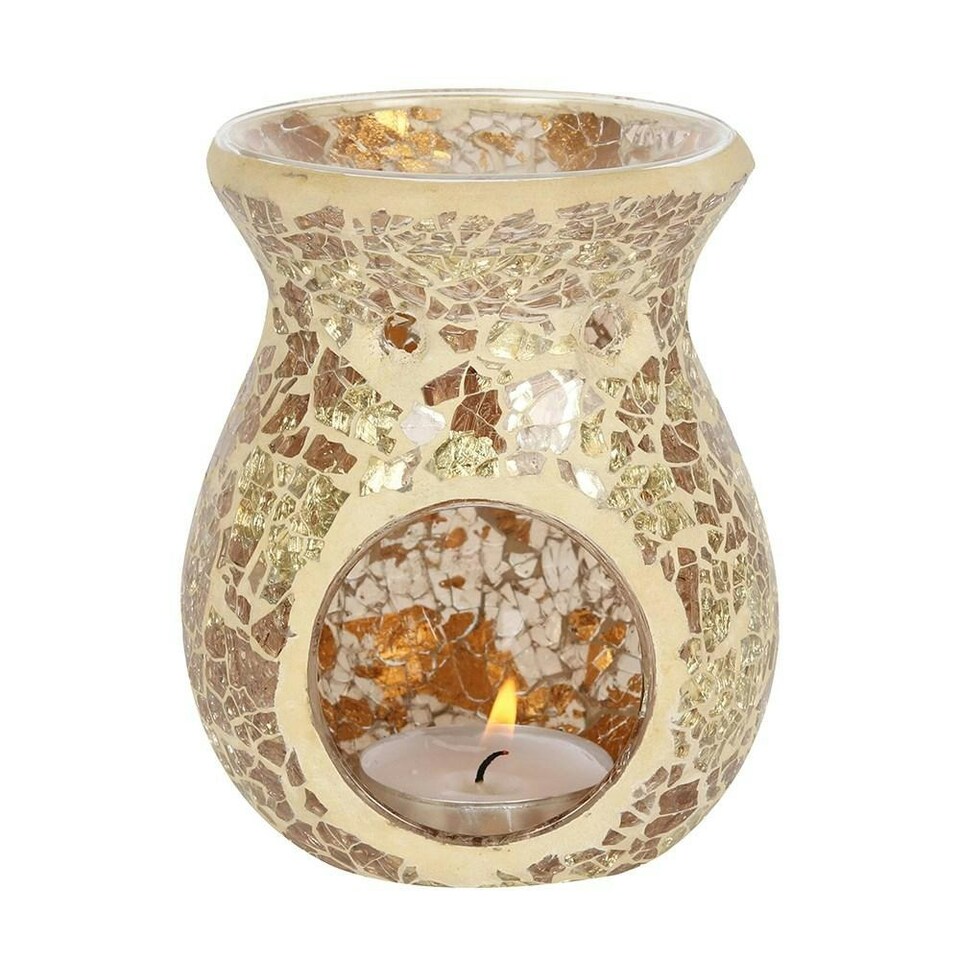 image 1 of Something Different Crackle Effect Oil Burner - Gold - 14cm x 11cm x 11cm
