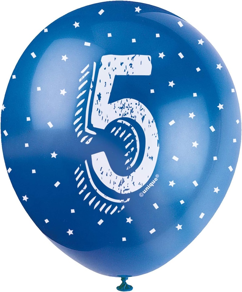 image 1 of Age 5 Assorted Biodegradable Latex Balloons 30cm / 12 in - Pack of 5