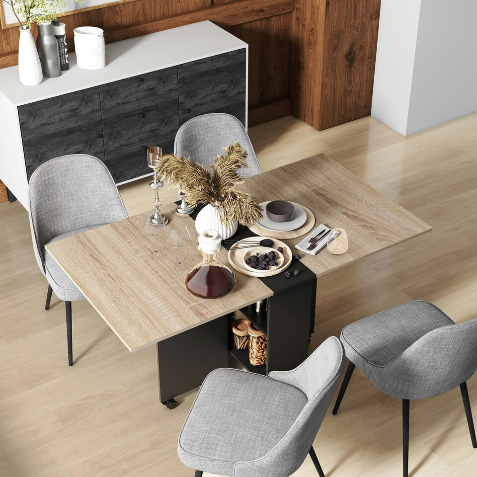 image 1 of HOMCOM Mobile Drop Leaf Dining Table Folding Desk w/ 2 wheels