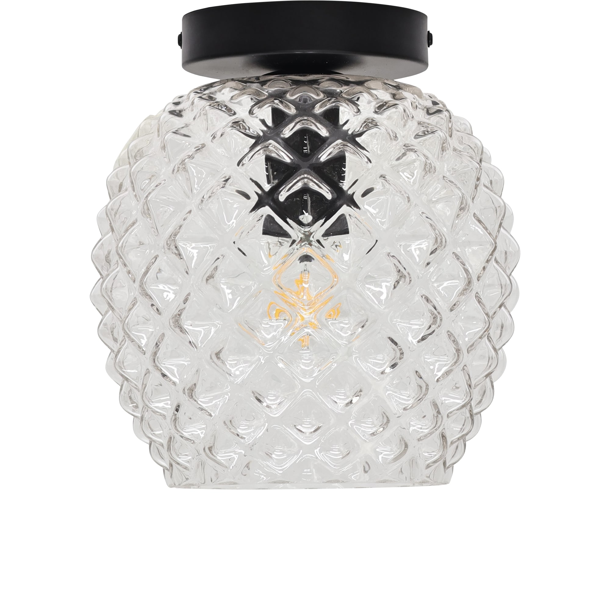 First Choice Lighting Baine - Clear Textured Glass Black Ceiling Light Fitting
