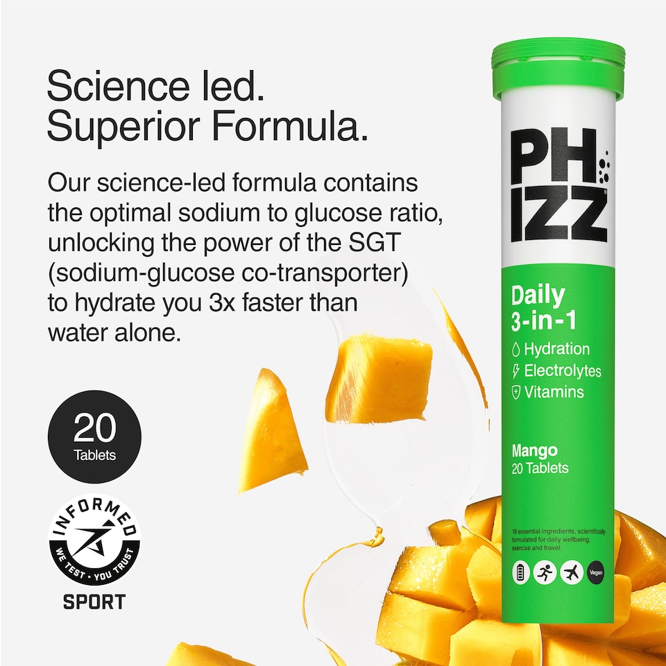 image 1 of Phizz Mango 3-in-1 Hydration, Electrolytes and Vitamins Effervescent (60 Tablets)