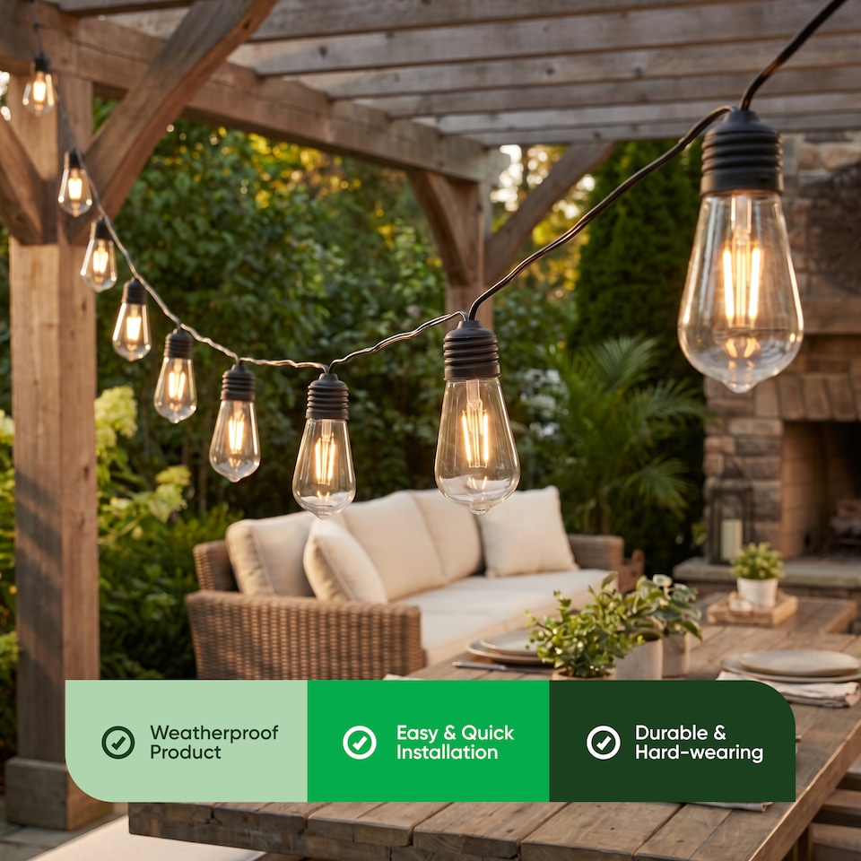 image 1 of Gardenwize 2m Solar Clear Filament LED String Lights Outdoor