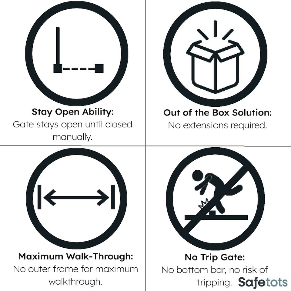 image 1 of Safetots Chunky Wooden Screw Fit Stair Gate, Grey, 63.5cm - 105.5cm, Wood Baby Gate, Screw Fit Safety Barrier