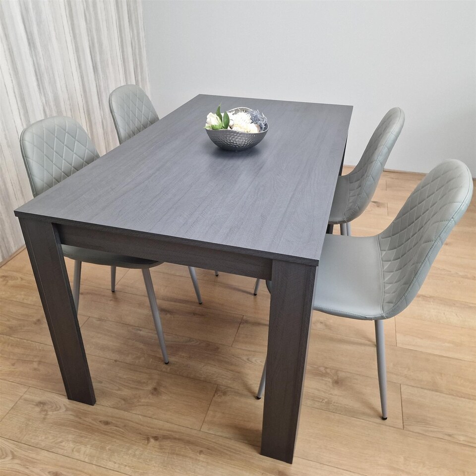 Kosy Koala Modern Dark Grey Dining Table Set with 4 Grey Gem Pattern ...