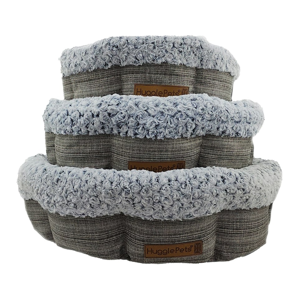 image 1 of HugglePets Donut Plush Oval Dog Bed - Small Granite & Ivory