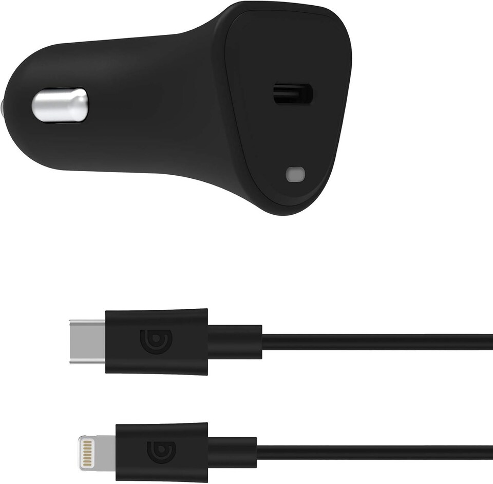 image 1 of Griffin 18W Power Jolt USB C PD Car Charger with USB C to Lightning Cable Black - GP-083-BLK