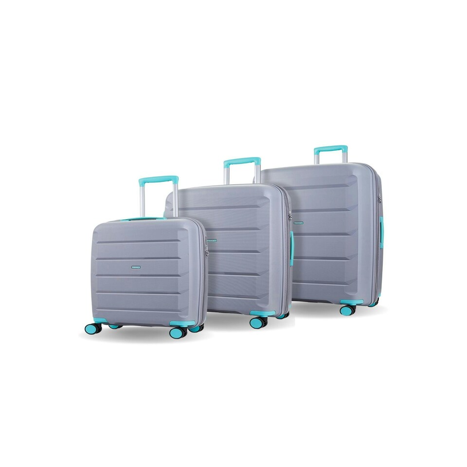 image 1 of Rock Tulum 3 Piece Set Suitcases Grey/Aqua | Grey | Large