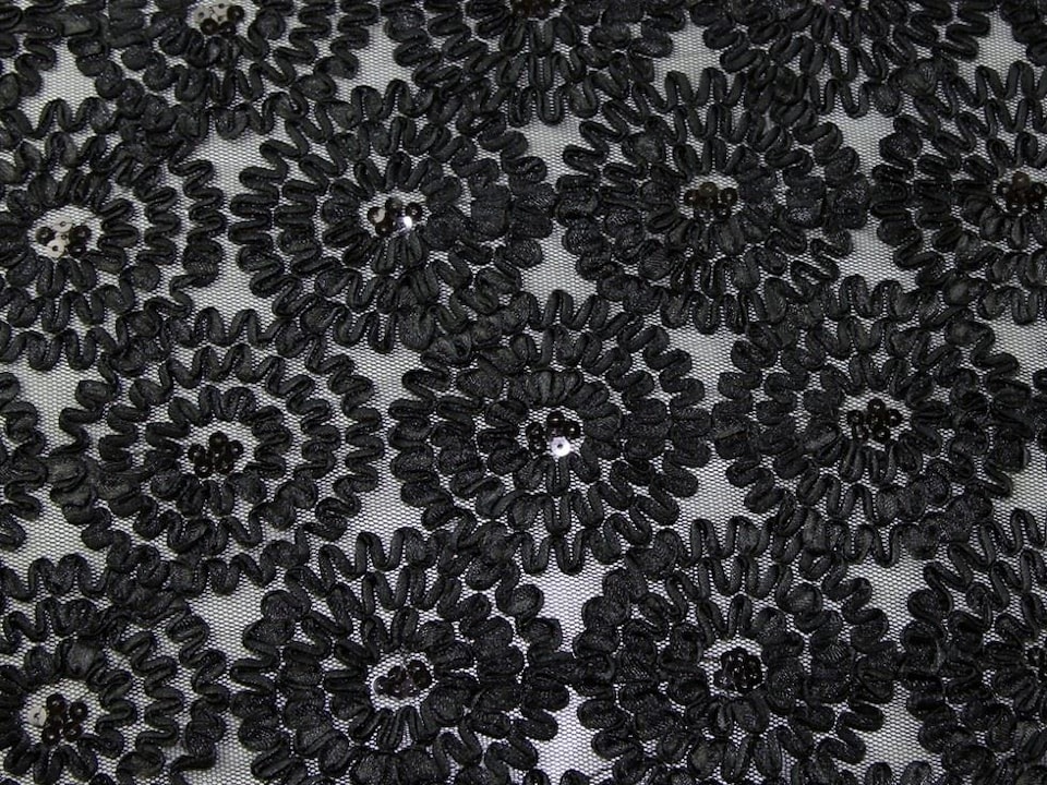 Black Santa Fe Embroidered Lace Fabric for Dressmaking, 130cm / 51" Wide - per metre