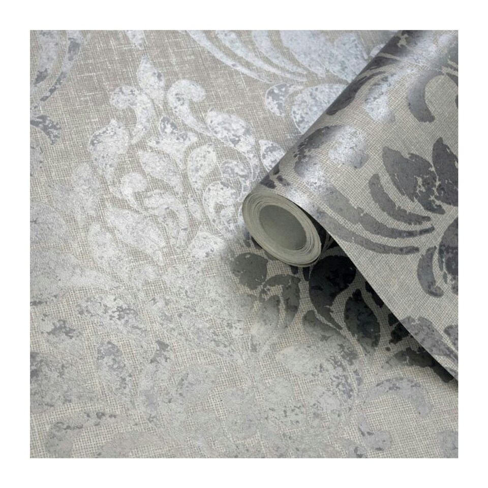 image 1 of Muriva Eleanor Damask Wallpaper - Grey - 10m x 53cm Grey