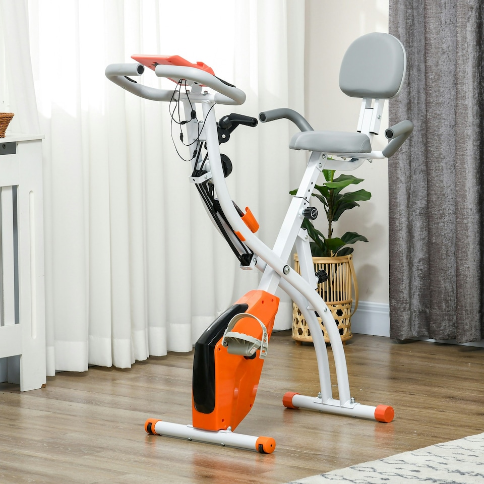 image 1 of HOMCOM 2-In-1 Folding Exercise Bike with 8-Level Magnetic Resistance Black