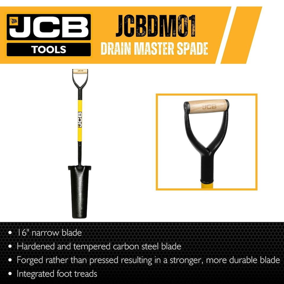 image 1 of JCB Grafting Spade (Newcastle Style) Drain Master Shovel, Professional Solid Forged 400 x 180 /110mm Blade JCBDM01