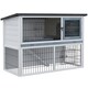 image 1 of PawHut Rabbit Hutch, Bunny Cage 2-Tier Wooden w/ Openable Roof Outdoor Grey