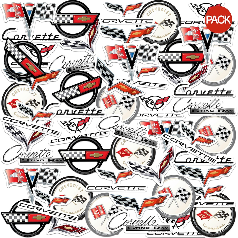 image 1 of Chevrolet Corvette Deluxe Logo Stickers (Pack of 50) - Multicoloured - One Size